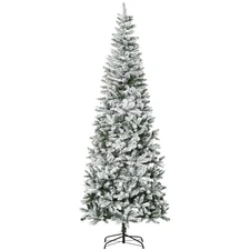 HOMCOM 9ft Slim Snow-Flocked Unlit Artificial Christmas Tree 1084 Tips