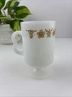 Butterfly Gold Pedestal Coffee Mug 4.5” Milk Glass VINTAGE Pyrex Corelle Cup