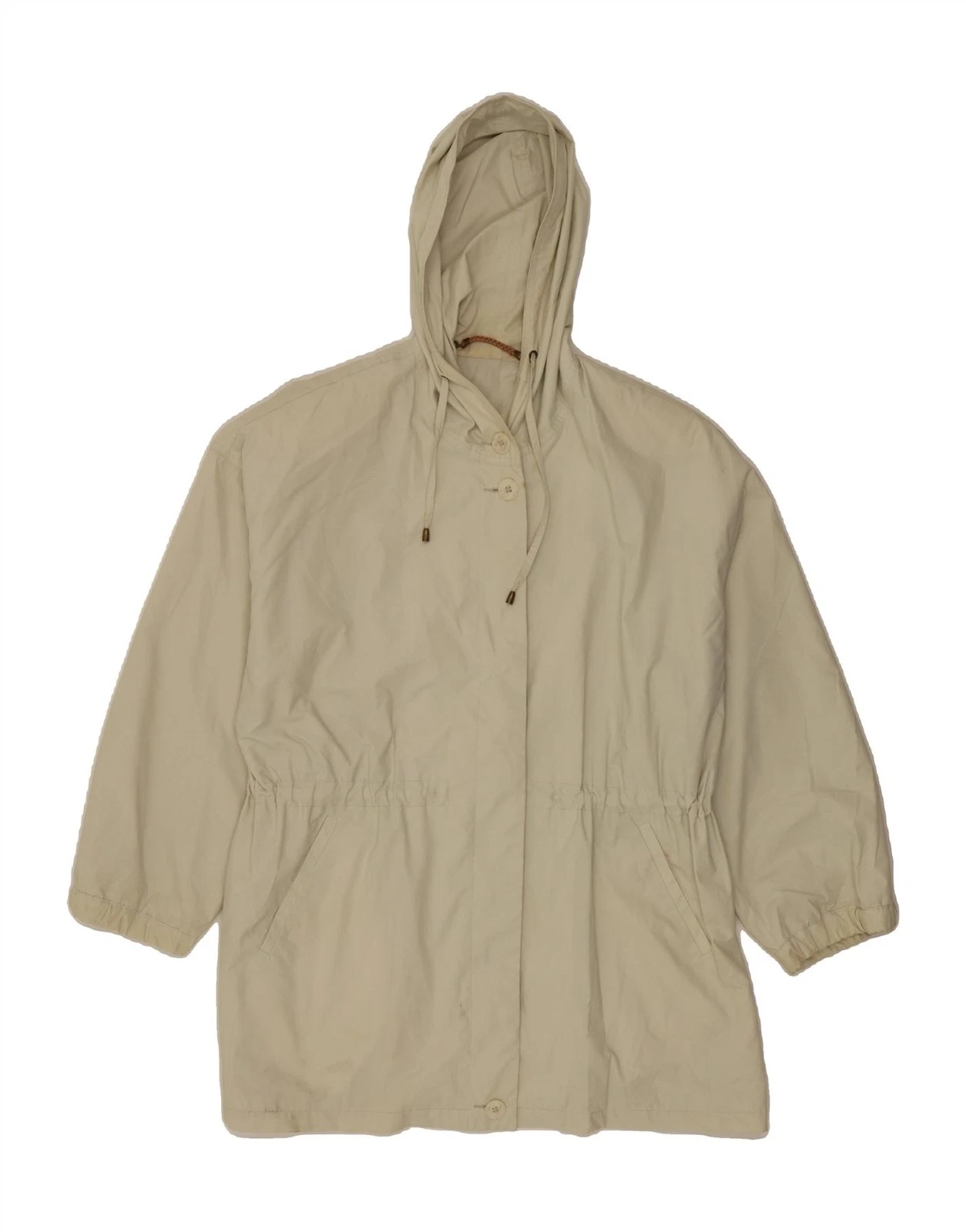 OFF WHITE Cappotto a vento VINTAGE donna con cappuccio UK 16 grande bianco sporco poliestere DN04