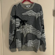 Vintage Jed Cardigan Mens Large sweater pullover gray black and white 