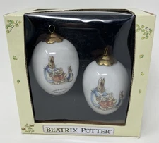 Porcelain Beatrix Potter Ornaments Two Reutter Porzella Eggs Peter Rabbit German