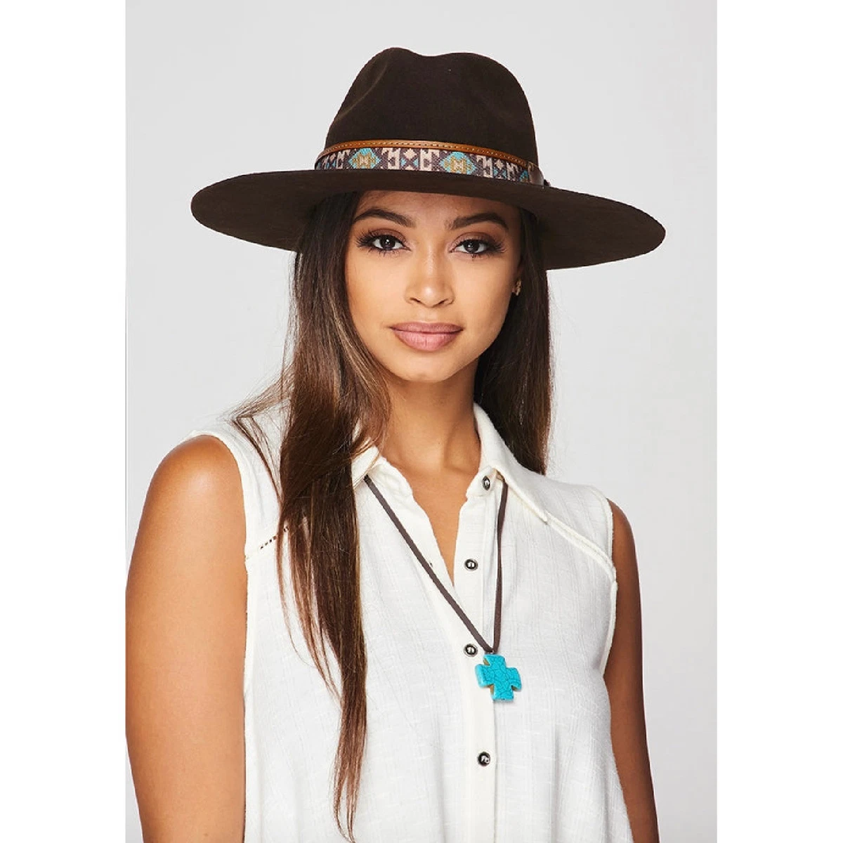 Stampede Hats Lucy Wool Felt Cowgirl Hat Brown Leather Band F-2072 MED/LRG‎ New Wide Brim Felt Cowboy Hat Unisex Adjustable Western Fedora main image 3