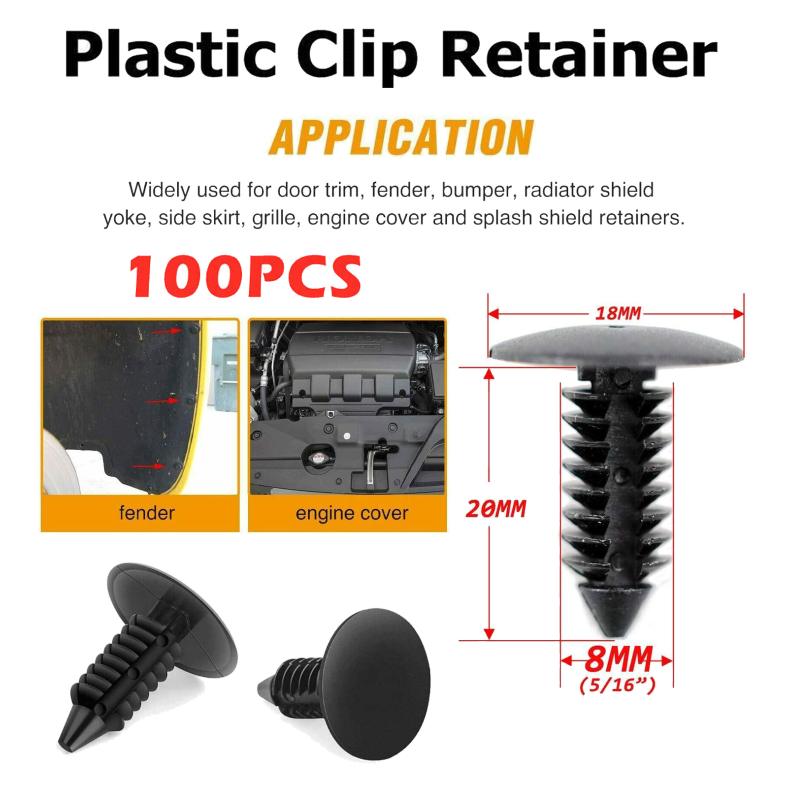 8mm Tree-Shaped Auto Bumper Clips Car Fender Fastener Push Pin Rivets 100pcs  