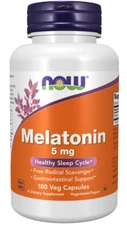 NOW Foods Melatonin 5mg 180 Veg Caps Sleep Gastrointestinal Support 01/28EXP