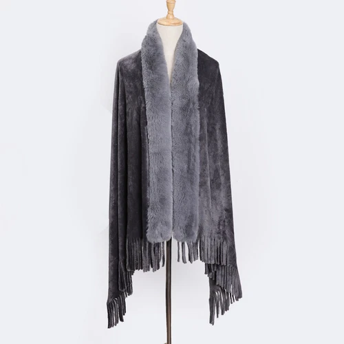 Abrigo Capa Cálido Para Mujer Cuello Piel Sintética Prendas para el torso Chal Borla Poncho Capa Chaqueta - Imagen 5 de 35