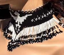 Handmade Beaded Black White Eagle Choker