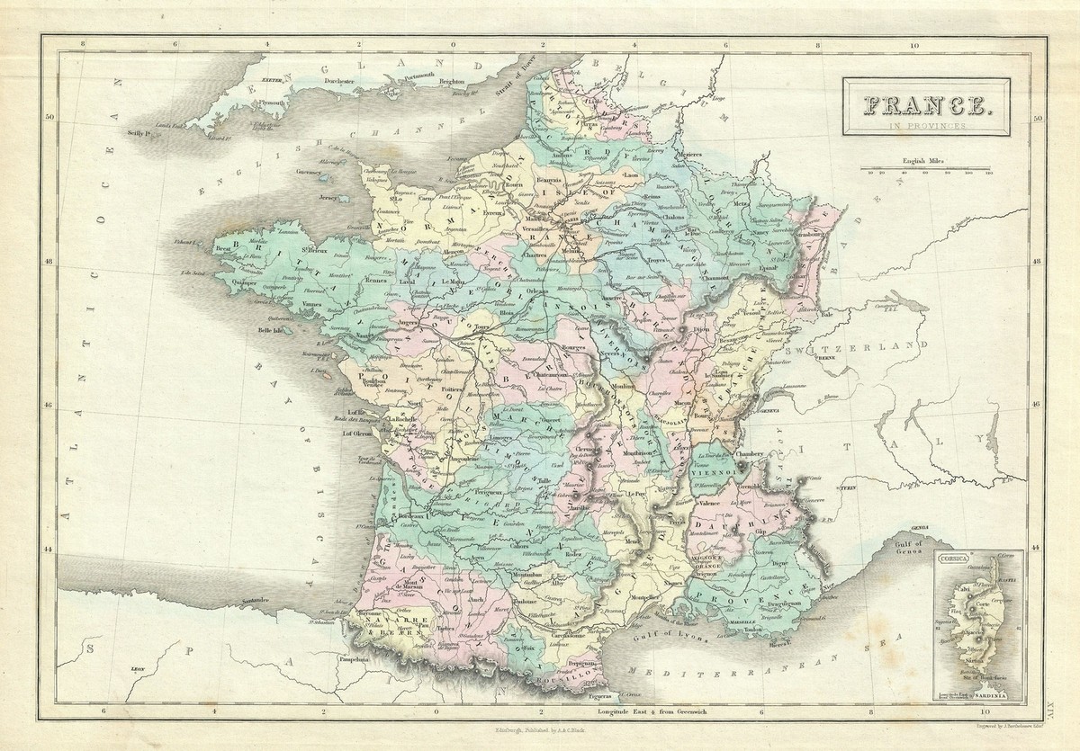 1851 Black Map of France in Provinces | eBay
