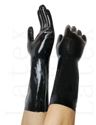 LATEX COOL 100% Latex Schwarz Handschuhe Gloves Cluber Rubber Cheap Mitten 0.4mm S-XL