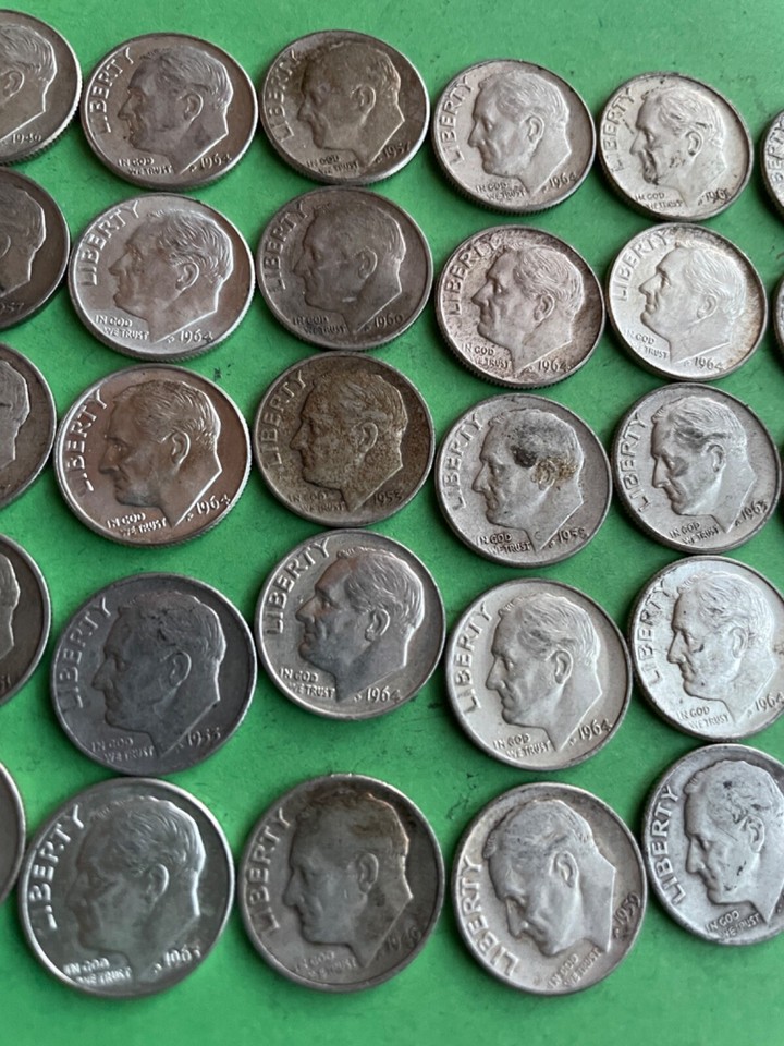 1 Full roll Silver Roosevelt Dimes Roll 7 50 coins 1946 to 1964 Full