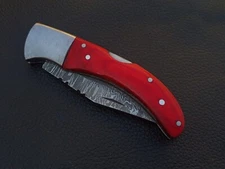 DAMASCUS STEEL CUSTOM MADE POCKET FOLDING KNIFE WOOD HANDLE W/SHEATH M440