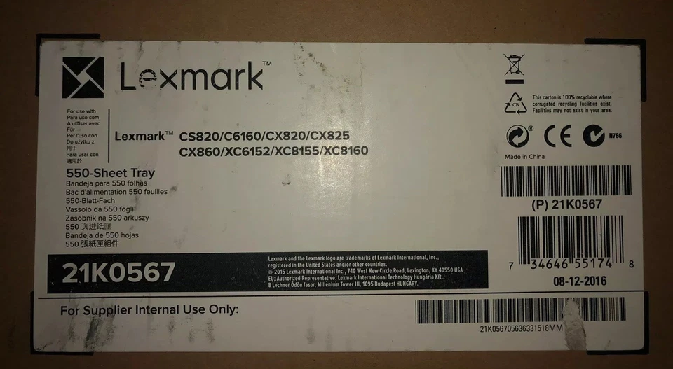 Lexmark 21K0567 Cs820 Cx820 Cx825 Cx860 550-sheet Tray - Image 2 of 2