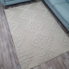 Image of Indoor Outdoor Rug Cream Aztec Geometric Pattern Large Patio Garden decking Mats