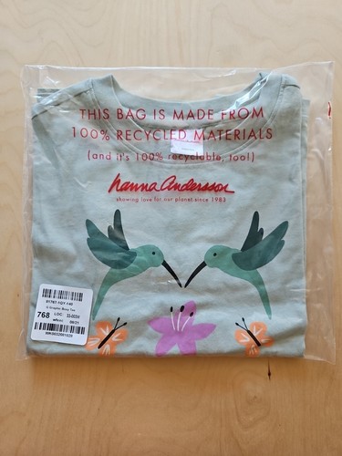 NWOT HANNA ANDERSSON BIRDS OF A FEATHER GREEN JERSEY ART KNIT TEE SHIRT 140 10 - Picture 3 of 5