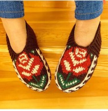 Brown Women Hand knitted Slipper Socks with Suede Soles/ Handmade Slippers