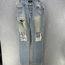 Forever 21 Mens Slim Skinny Jeans 33W 32L Blue Distressed Cotton Pantalones