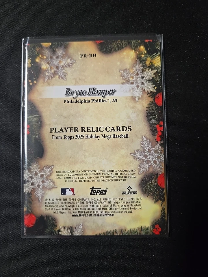2025 Topps Holiday - Relics Bryce Harper #PR-BH (MEM) 18/99 - Image 4 of 4