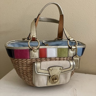 Coach Wicker Basket Bag Y2k Legacy Stripe Tote Flawed Condition