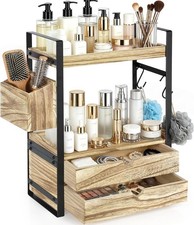 Fast US Shipping 2-Tier Bathroom Counter Organizer with 2 Drawers, Basket Hooks