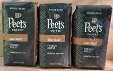Peet's French Roast Whole Bean Coffee 3 Packages Dark Roast