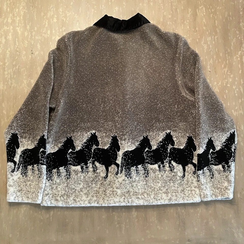Chaqueta polar vintage de los 90 con estampado de caballo para correr ecuestre occidental hecha en EE. UU. mediana Foto 2 de 4