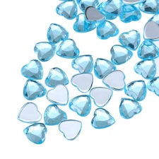 60 Pcs Acrylic Heart Rhinestone 8mm Flat Back Plastic Gems Lake Blue