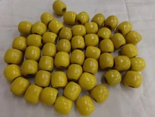 Lot of 50 Vintage Wood Mustard Yellow Barrel Shaped Macrame Wooden Beads