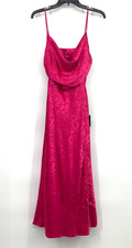 Lulus Dress Womens Small Midi Pink Satin Floral Jacquard Cowl Neck Sleeveless