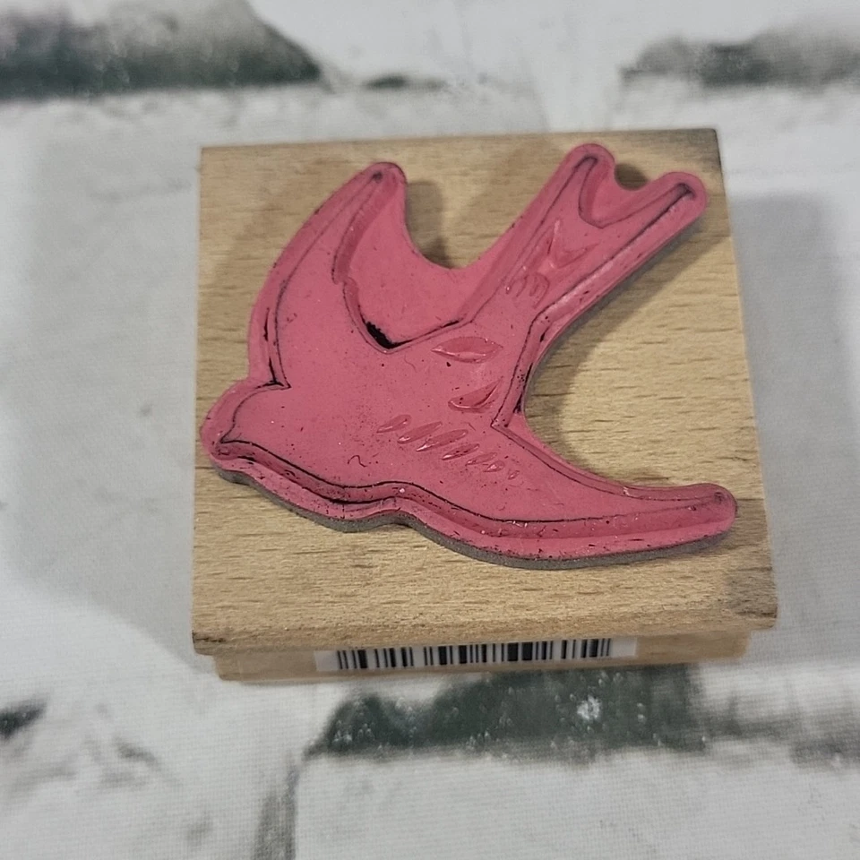 Lote de 3 estampillas de goma de pájaros pinzón paloma pluma 2" montado en madera arte Hampton Foto 3 de 4