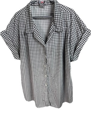Bridge BG Gate  Gray/White Checked Women s Shirt Button Up B4 Cap Sleeves