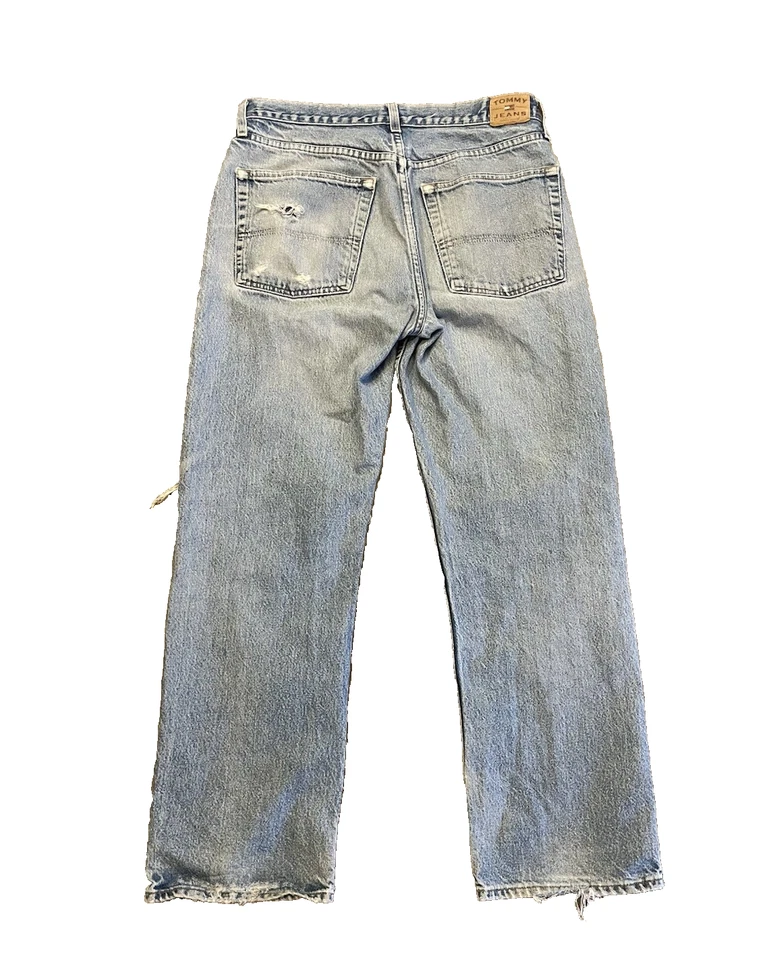 VINTAGE Tommy Hilfiger Jeans 100% Cotton Y2K Straight Leg Distressed 34x32 - Image 2 of 4