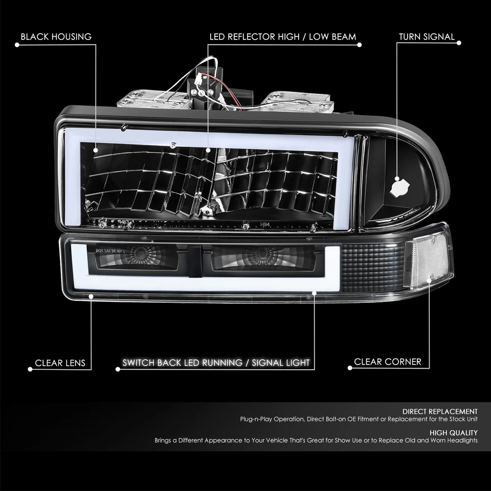 Faros traseros LED DRL cuadrados negros/claros Fit 98-04 Chevy Blazer/S10 Foto 2 de 4