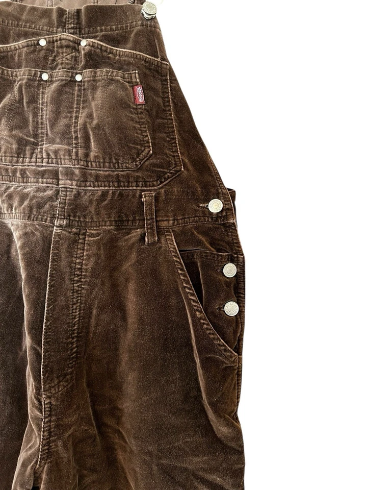 Jordache Vintage 90s Y2K Carpenter Overalls Chocolate Brown Velvet Fall Size Med - Image 4 of 4