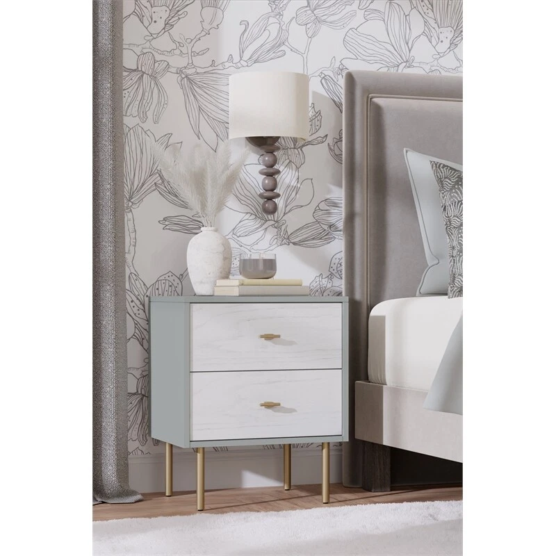 Origins by Alpine Saige Wood 2 Drawer Nightstand in Weathered