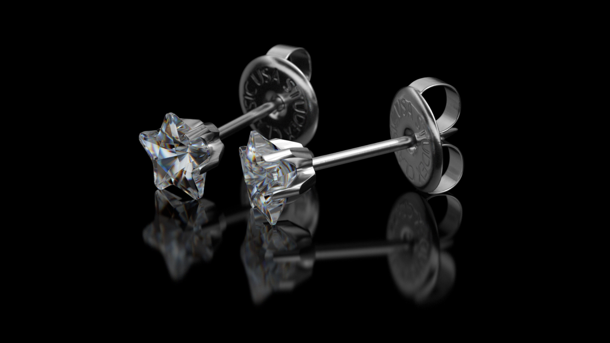 Paires De Goujons/Clous D'Oreille Étoile En Acier Inoxydable Argenté - Zircon/CZ - Unisexe