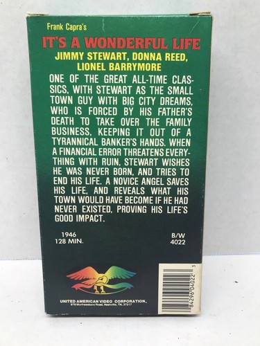 It's A Wonderful Life VHS 1986 Frank Capra’s Jimmy Stewart Donna Reed 4022 - Picture 2 of 5