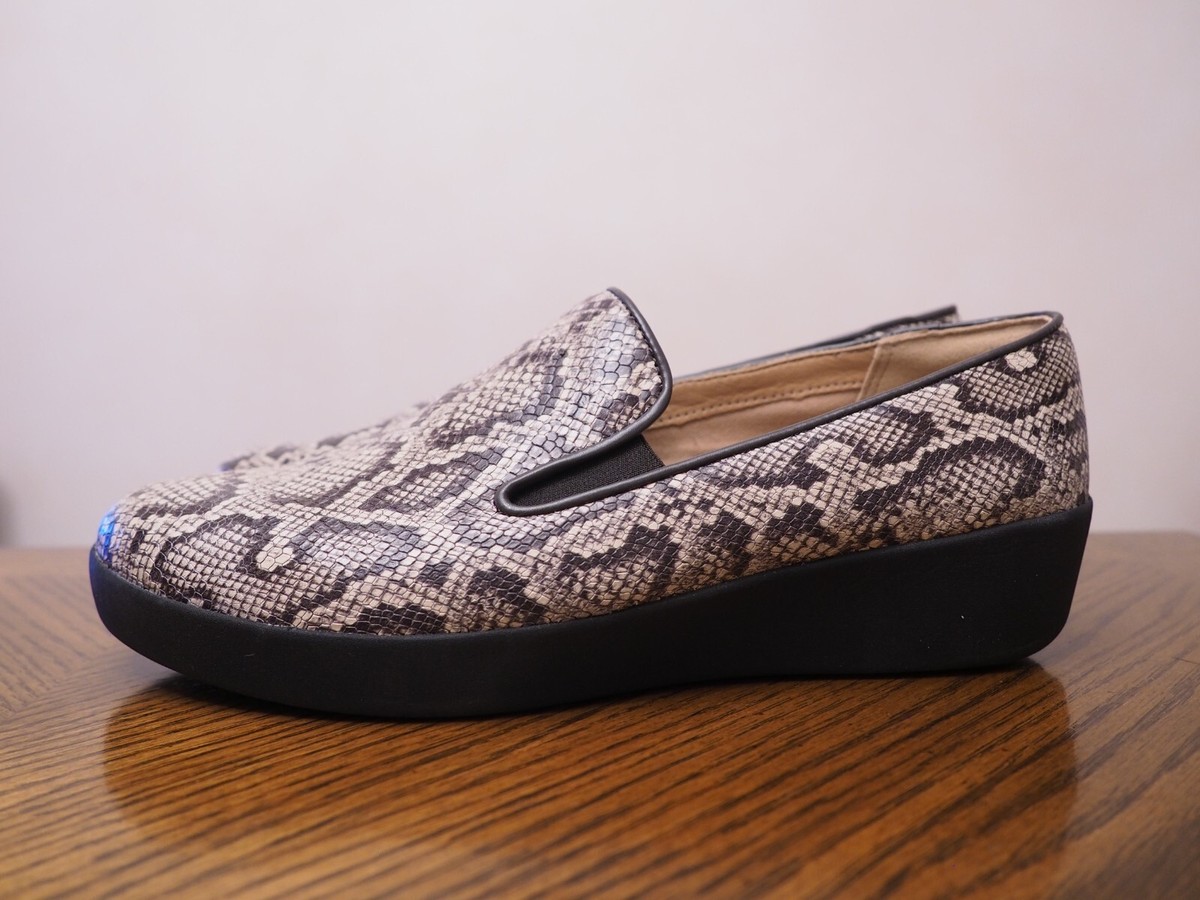 New FITFLOP Superskate Python Print Leather Low Heel Wedge
