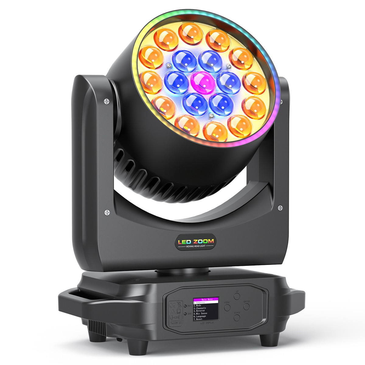 19x20W Moving Head Stage Light RGBW LED Beam Wash Zoom Ring DMX512