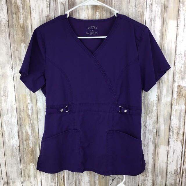 Cherokee Luxe M Grape Scrub Top Empire Waist Mock Wrap Medical Dental