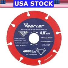 Vearter 4.5'' 115mm Diamond Cutting Disc Saw Blade For Metal Cutting Bore 7/8''