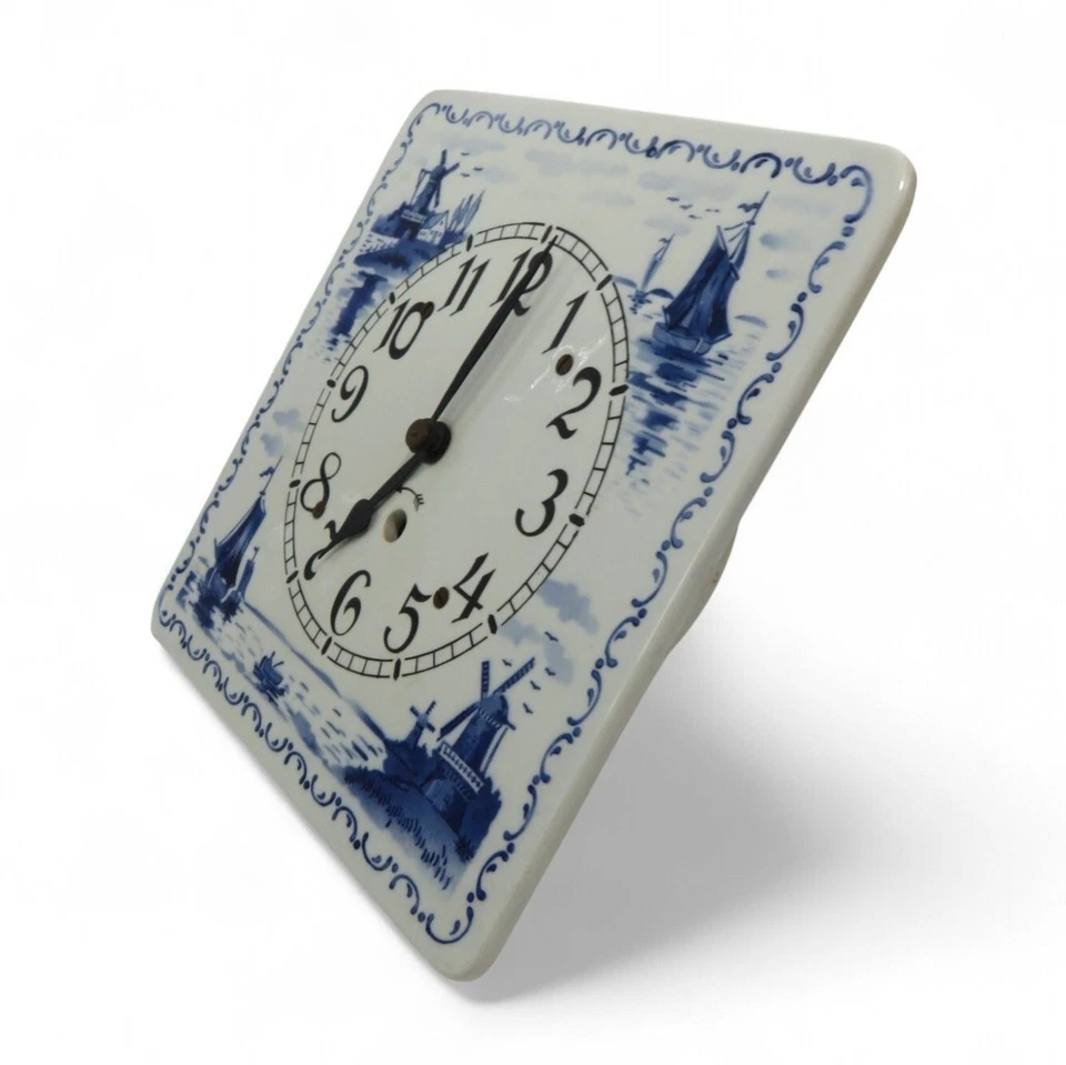 DELFT-STYLE Blue and White Ceramic Wall Clock Windmill Design - has issues - Image 2 of 4