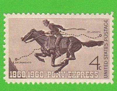 1960 PONY EXPRESS STAMP 4c SINGLE HORSE CARRIER MAIL DELIVERY 1860