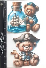 Lot of 2 Nautical Bears Ship in Bottle Pirate SINGLE LAYER Embellishments 390