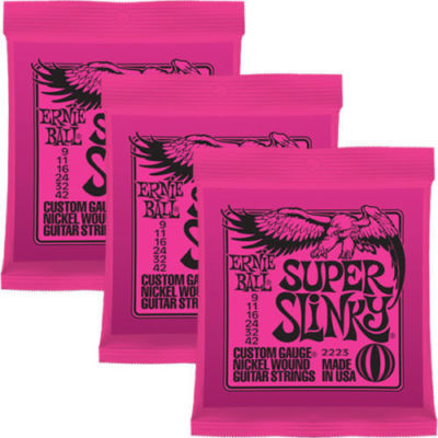 3 x Ernie Ball Super Slinky Saiten für E-Gitarre 9 -42. 3 Packungen Teile-Nr. 2223