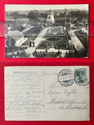 Occasion photo postcard Zwickau 1911 horticulture exhibition with types (149800