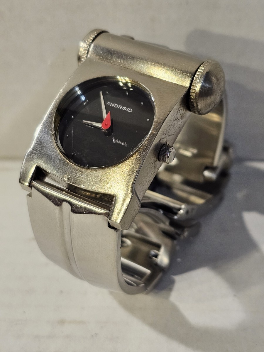 Vintage 1990s Rare Android USA Analog Mens Watch Silvertone 