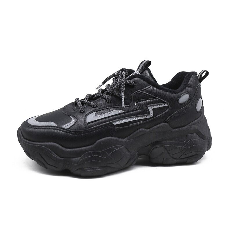 Black Trainers Reflective Lace Shoes Chunky Leather Mesh Streetwear Sneakers 13 Women main image 3