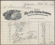 HARTFORD, CT ~ THE O.K. BAKING COMPANY, BAKERY ~ ILLUSTRATED BILLHEAD 1910