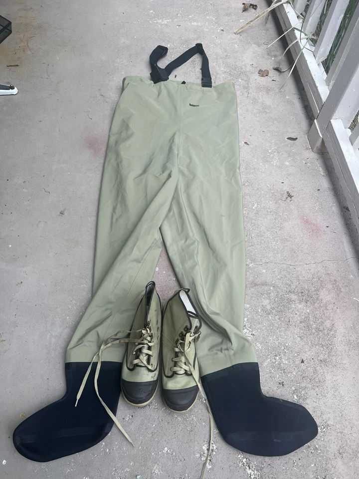 Hodgman Mens Nylon Chest Waders Tan & BOOTS  Sz 10   Suspenders M Model W400-WAL - Image 2 of 4