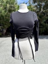 So Goods For Life Crop Top Women's Medium Black Crew Neck Long Sleeve Crop Ties