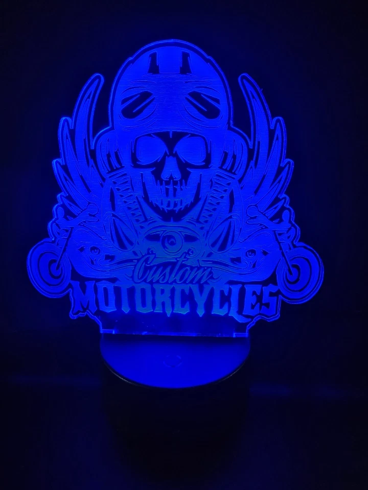 Motocicleta-Cráneo 3D LED Luz Nocturna 16 Color Cambiante Acrílico Decoración con Control Remoto Foto 4 de 4